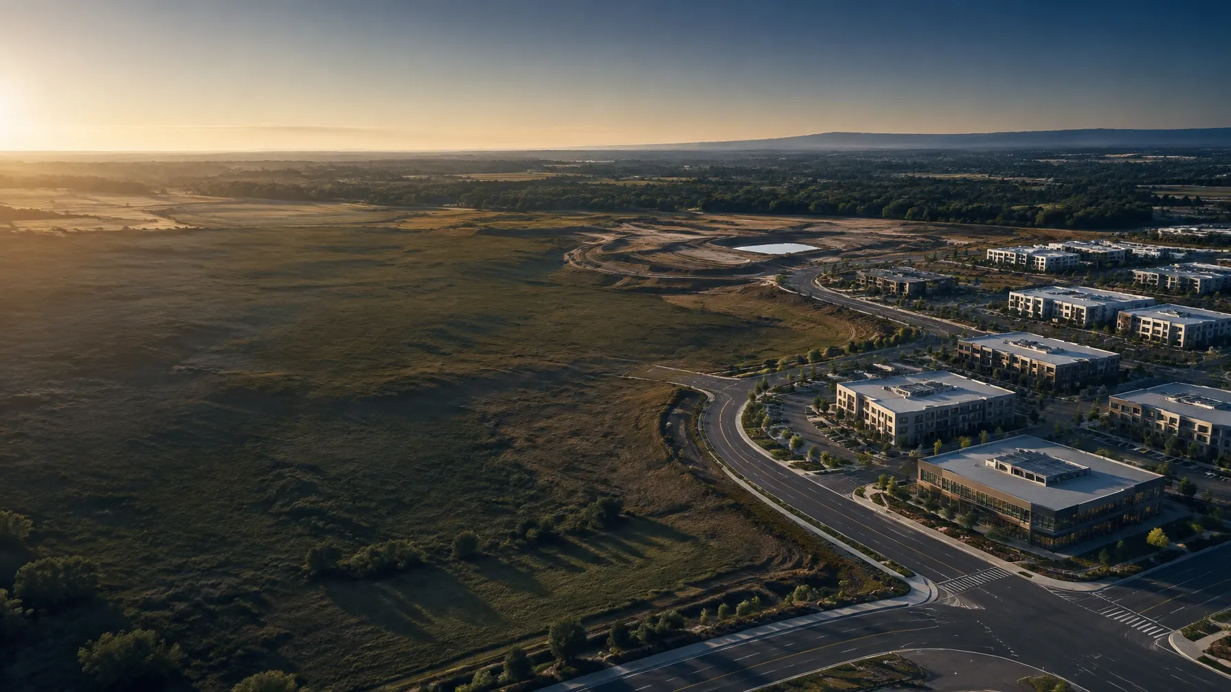 Aerial view of a development site and adjoining land